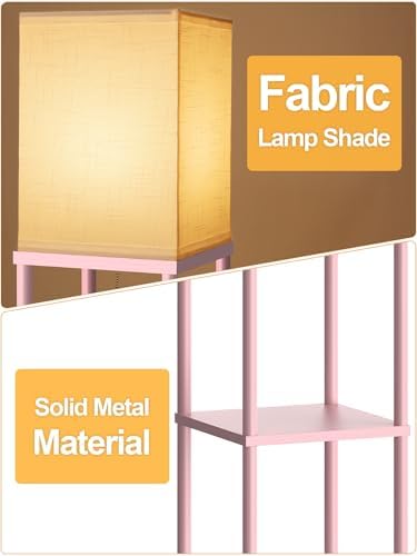 Pink Floor Lamp with Shelves for Living Room, Shelf Floor Lamp with 3 CCT LED Bulb, Corner Display Standing Column Lamp