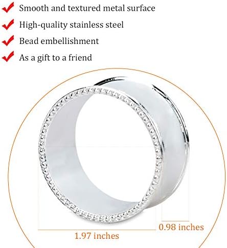 6 Pcs Stainless Steel Bead Side Napkin Rings Silver