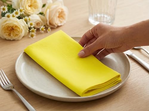 PurpleEssences Cloth Dinner Napkins 18x18 in Set of 12 - Yellow