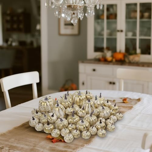 winemana 46 Pcs Artificial Gold Pumpkins Fall Decorations for Home