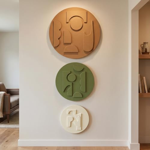 3D Textured Round Modern Abstract Boho Wall Art for Living Room, 3 Piece