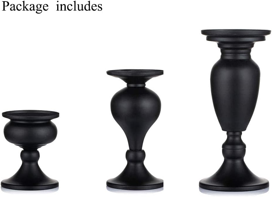 Sziqiqi Metallic Pillar Candleholder Set for Candle Centerpieces, Table Mantel Fireplace Decoration Set of 3