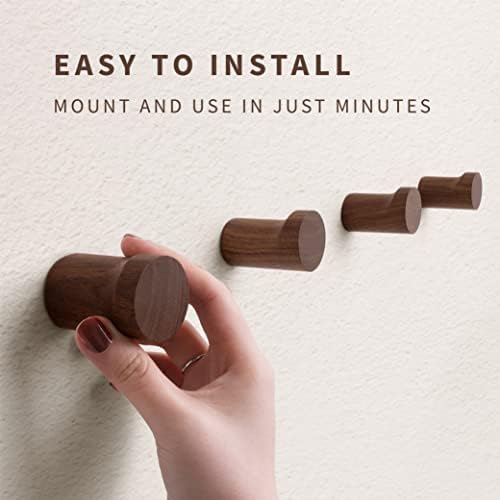 Natural Wooden Wall Mounted Hooks / Black Walnut / Set of 4
