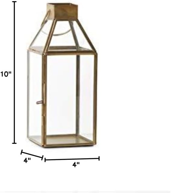 Serene Spaces Living Small Square Gold Lantern – 10" Tall Decorative Gold Lantern for Candles, Ideal for Weddings and