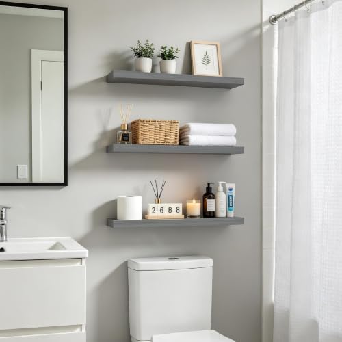 BAYKA Floating Shelves for Wall, 22.5 inches Wall Mounted Rustic Wood Shelves for Bathroom, Bedroom, Living Room