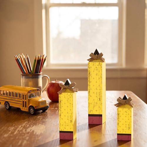 Smile Back to School Wooden Tabletop Decor - Pencil Shaped Desktop Signs - Classroom & Home Office Decorations Gift