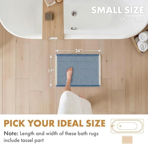 MIULEE Set of 2 Waffle Bathroom Rugs Boho Bath Mat Blue&Cream 17x24 Inch