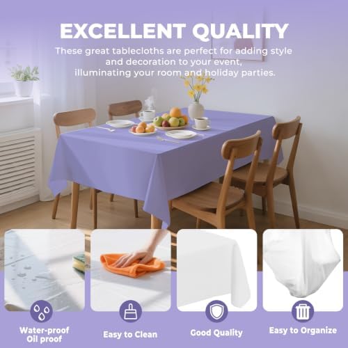 6 Pack Premium Disposable Plastic Tablecloth 54" x 108" Party Table Cloths Disposable for 6 to 8 Foot Tables Indoor or Outdoor Parties Birthdays Weddings Christmas Anniversary Buffet Table (Purple)