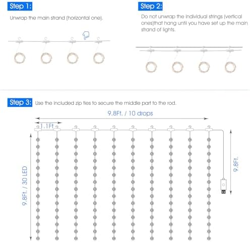 Minetom Curtain Lights, 300 LED Dimmable Twinkle Fairy Lights, 8 Modes