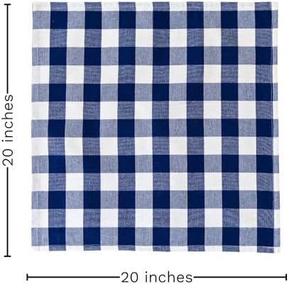 Navy Blue Cloth Napkins - Reusable Navy Blue and White Cotton Napkins - 100% Cotton, 12 Pack - 20"x20", Washable, Plaid Gingham Pattern, Perfect for BBQ, Parties and Small Get-Togethers (Blue)