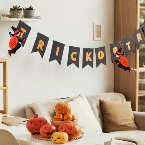 Needzo Halloween Party Decorations, Orange Hanging Honeycomb Witch Cutouts, Festive Paper Accessories, 12 Inches