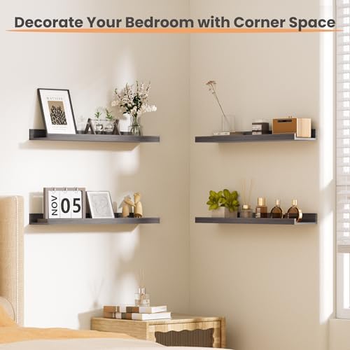 upsimples Floating Shelves for Wall Decor and Storage, Grey, 6Pcs 23.6''