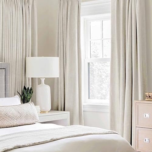 MIULEE 100% Blackout Linen Curtains for Bedroom 52x90 Inches Linen Beige