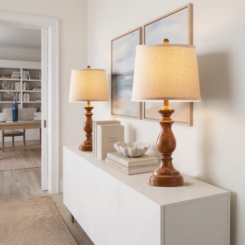 PARTPHONER Traditional Table Lamp Set of 2, Rustic Farmhouse Table Lamps for Living Room Bedroom, 27" Bedside Desk