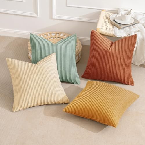 MIULEE Soft Corduroy Decorative Throw Pillow Covers Teal-Rust 20x20