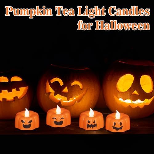 GenSwin Pumpkin Halloween Flameless Candles Battery Operated with Timer