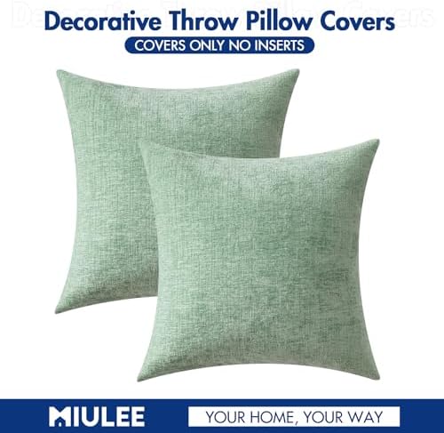 MIULEE Soft Chenille Throw Pillow Covers Greyish Green 20x20 Pack of 2