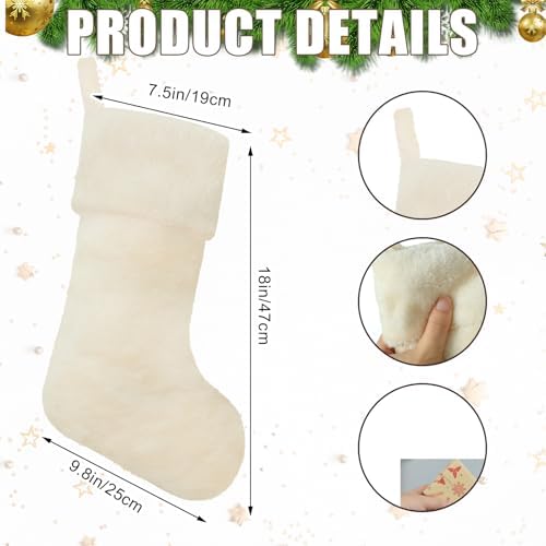 12 Pcs Christmas Stocking 18" Plush,Beige