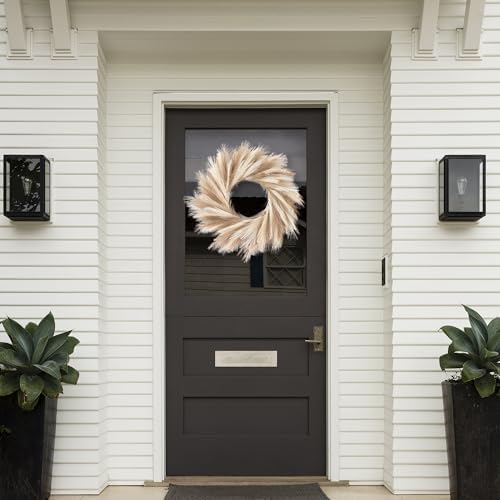 Sggvecsy Pampas Grass Wreath 26’’ Faux Pampas Wreath for All Seasons Artificial Pampas Wreath Christmas Decor Boho Wall Decor for Front Door Farmhouse Fall Autumn Xmas Spring Wreath Decoration (Mix)