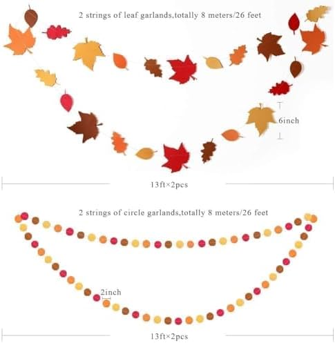 Cheerland Fall Leaf Garlands Thanksgiving Party Decorations Maple Banner Backdrop Hanging Decor Streamer for Woody Birthday Classroom Picnic Wedding Baby Shower Autumn Harvest Woodland Party Supplies