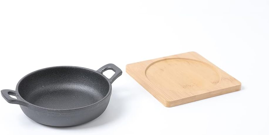HAWOK Cast Iron Mini Serving Bowl Dia 4.7 inch with Bamboo Tray set of 6