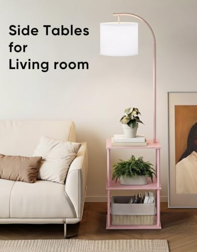 PARTPHONER Floor Lamp with Table, Night Stand with Lamp, Narrow Side Table with 3CCT LED Bulb, Small Coffee Table