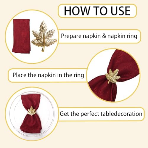 Gold Leaf Maple Napkin Rings Set of 6 Fall Napkins Ring Retro Serviette Buckles Gold Adornment for Thanksgiving Halloween Table Settings