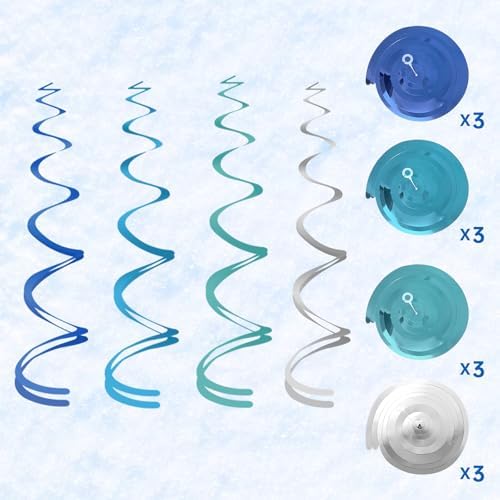 Winter Snowflake Hanging Decorations 30 Pcs Blue and Silver Christmas Ceiling Streamers Hanging Decorations Glittery Snowflakes Swirls for Wonderland Frozen Party and Christmas Decor