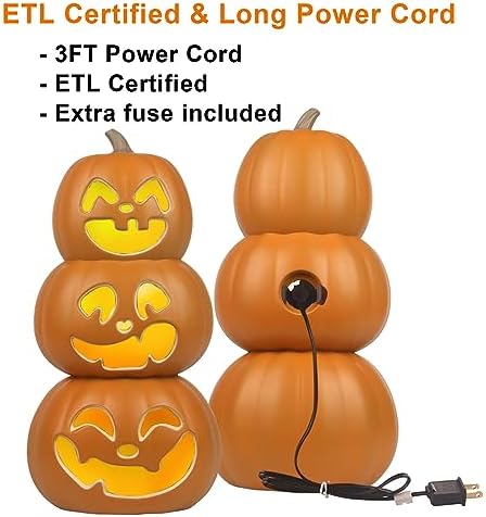 17" Halloween Pumpkin Lantern - Light Up Pumpkins with Unique 3 Tiers Design - Lightened Large Pumpkin with Waterproof ETL Certified Cord Plug and 2 Safety Fuse - 17 Inch