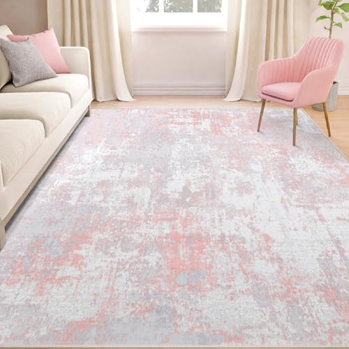 RELEANY Washable 5'x7' Abstract Area Rug for Living Room Gray Pink