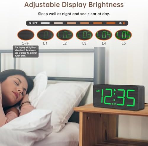 DreamSky Wooden Digital Alarm Clock for Bedroom with Large Numbers