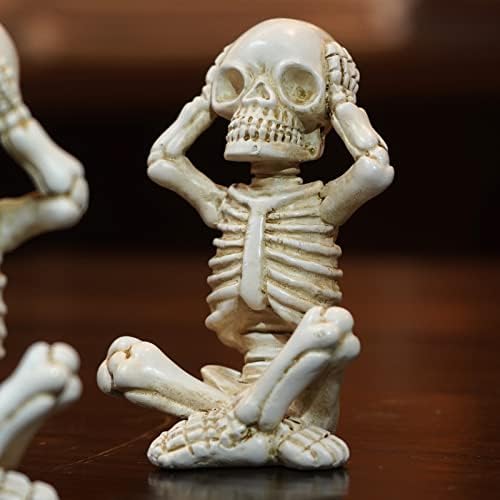 OwMell Set of 3 No Evil Skeletons Statue, Skull Figurine Gothic Home Décor