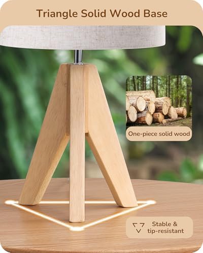 EDISHINE Small Table Lamp, Boho Bedside Lamp, Linen Fabric Shade, 14.2 Inch