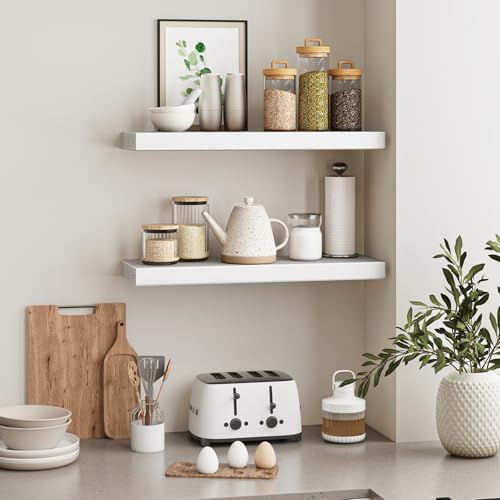 Fixwal Floating Wall Shelves for Decor (White, Set of 2, 22Inch)
