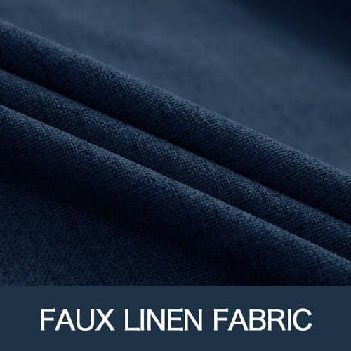 MIULEE 100% Blackout Linen Curtains for Bedroom 52x90 Inches Midnight Blue