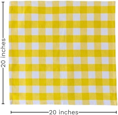 Yellow Cloth Napkins - Reusable Yellow Cotton Napkins - 100% Cotton, 12-Pack, 20"x20", Washable Checkered Plaid Table Napkins for Everyday Use and Parties, Weddings and Baby Showers (12 Pack)