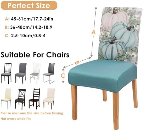 Fall Chair Covers Set of 6,Autumn Pumpkin Dining Slipcovers,Thanksgiving Parsons Chair slipcover Elastic Removable Washable Fall Decor for Home Blue