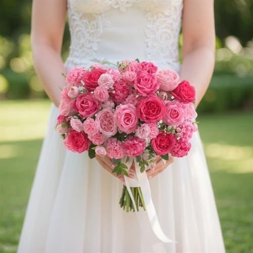 8 Pcs Mixed Artificial Peony Flowers Set-4 Bouquets & 4 Stems, Pink Fake Peony Rose Hydrangea Flowers for Vase Silk Floral Arrangements for Table Centerpiece Wedding Party Bridal Decoration Home Decor