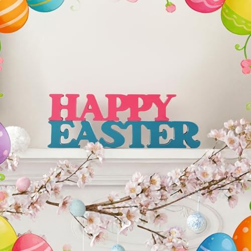 Yalikop Pastel Easter Table Decorations Happy Easter Sign for Home Wooden Sign Blocks Indoor Home Decorative Signage for Tables Office Wall Shelf Desk Shelf Mantel Farmhouse