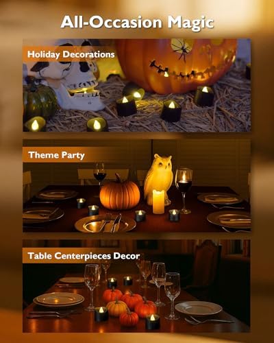 Homemory 12-Pack Black Flameless Battery Tea Light Candles, 200+ Hours
