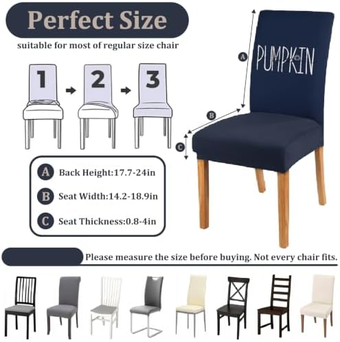 Fall Chair Covers Set of 6 Pumpkin Dining Chair Seat Cover Stretch Removable Autumn Chair Slipcover Protector for Thanksgiving Dining Room Kitchen Home Decor