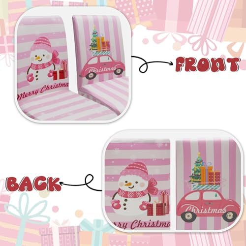 Christmas Chair Covers Set of 6, Xmas Tree Snowman Dining Chair Covers for Party Kitchen Removable Seat Cover for Chairs Christmas Decorations Indoor