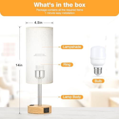 Fenmzee Bedside Table Lamp for Bedroom - Dimmable Touch, USB A+C, AC Outlet