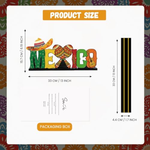 Smile Mexican Independence Day Wooden Standing Decor Sombrero Maracas Guitar Tiered Tray Tabletop Signs with Stands for Home and Party Decor