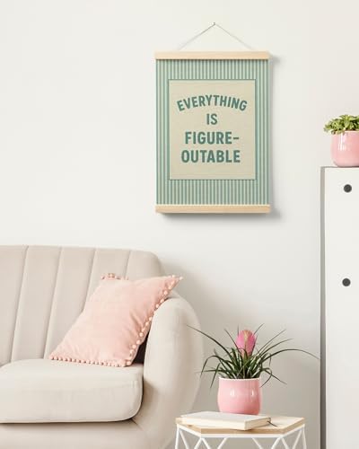 FGFK Everything Is Figureoutable Positive Affirmations Wall Art Poster Hanger Frame, Retro Cyan Inspirational Canvas