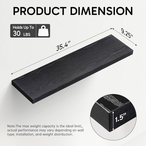 BAYKA Black Floating Shelves 35.4in, Set of 2, Wall Mounted for Wall Decor