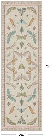 Hazo Haus Boho Bathroom Runners - 2x6 Pink Rug for Kitchen, Entry Way, Hallway, Non Slip Washable Butterfly Insect