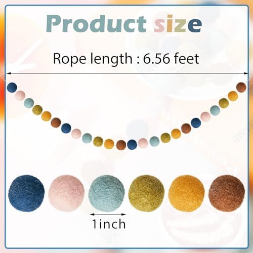 WILLBOND 2 Pieces Felt Pom Ball Garland,Multicolor