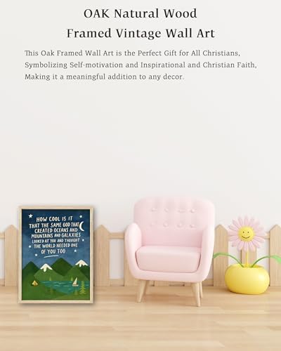 KensTro 12x16in Same God Creation Inspirational Christian Kids Wall Art,Natural OAK Wood Frame with Mountain Canvas
