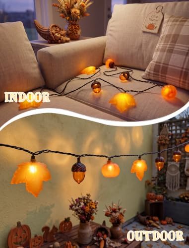8.5FT Thanksgiving LED String Lights Plug-In 10 Pumpkin Leaves Acorn Decor